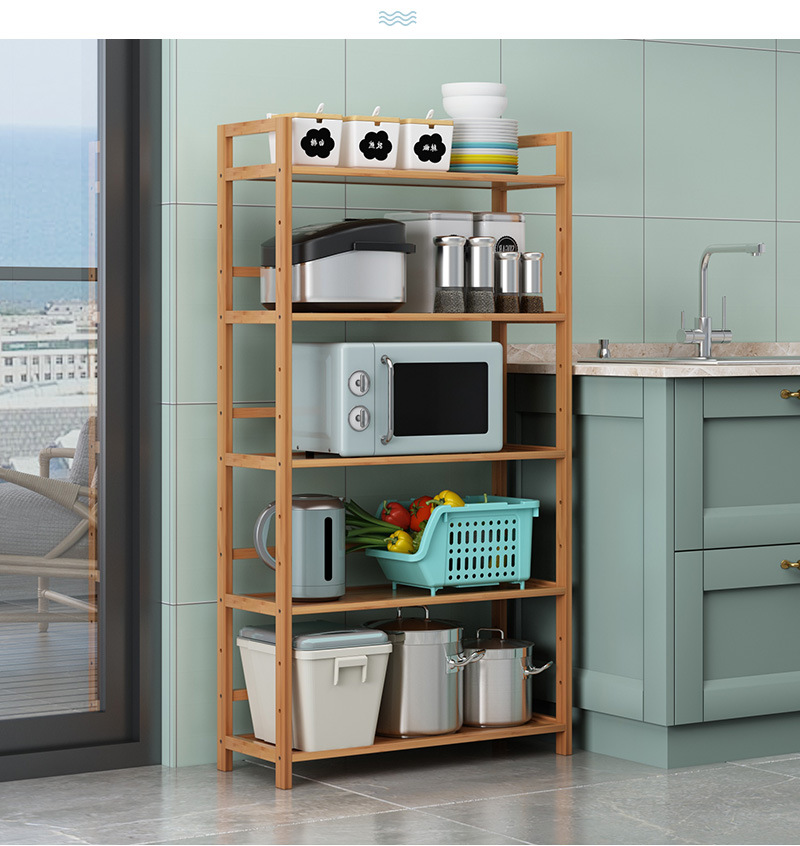简易置物架子落地客厅书架家用办公室收纳架厨房储物架新款竹层架详情11
