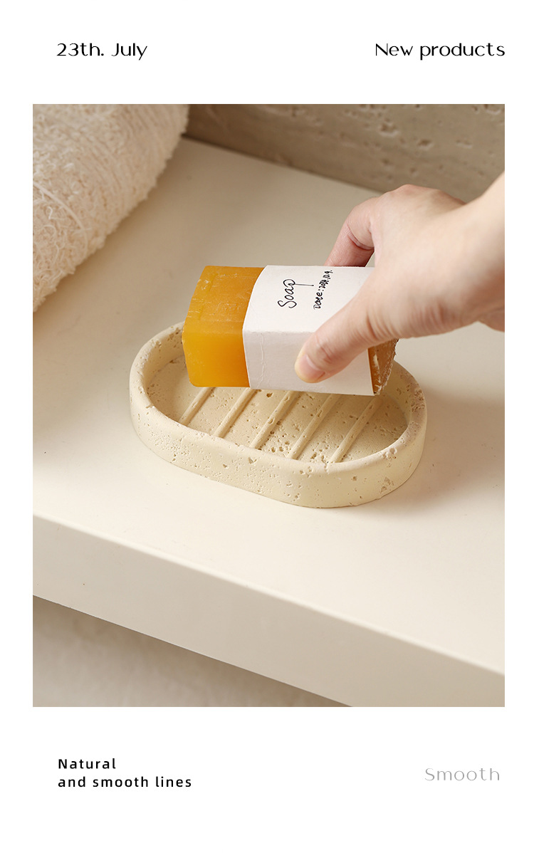 Wabi-sabi wind Tunnel Stone Storage seven-piece set: mouthwash cup, toothbrush holder, lotion bottle, perfume bottle, soap dish tray, washbasin pic 9