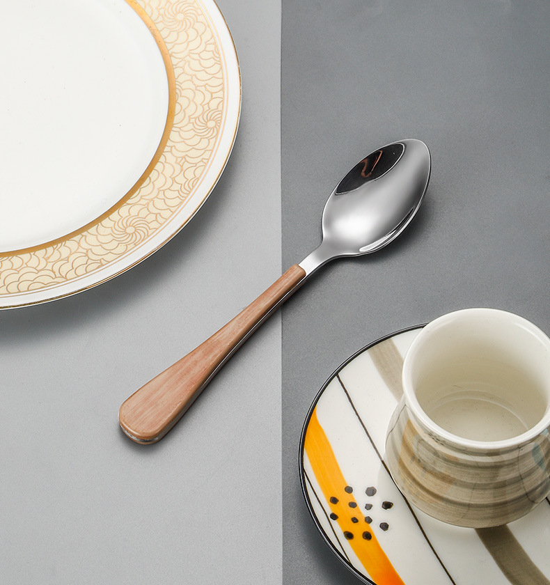 Cross-border Amazon 1010 Stainless Steel Tableware Set for knives, forks and spoons, Creative wood grain handle Western cuisine knives and forks 4-piece set pic 14