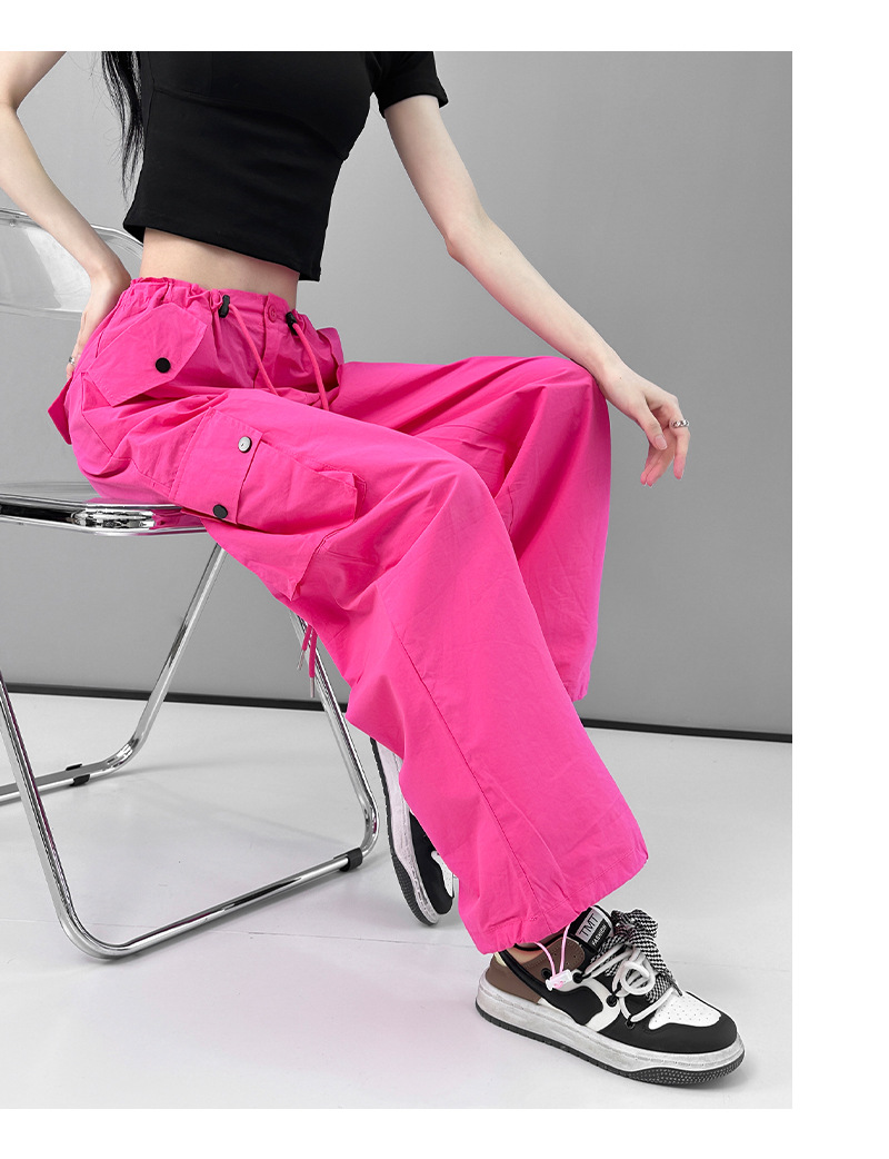 美式复古粉色高腰直筒工装裤女2023夏季辣妹新款休闲高街薄款裤子详情11