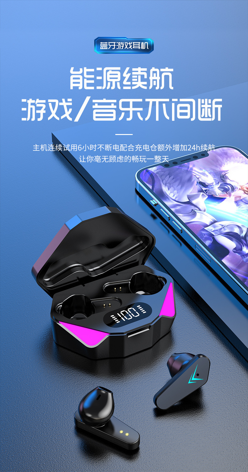 Cross-border new products: x15 Bluetooth headphones, A6S wireless gaming headphones, low latency, digital display, battery level, in stock, original factory pic 11