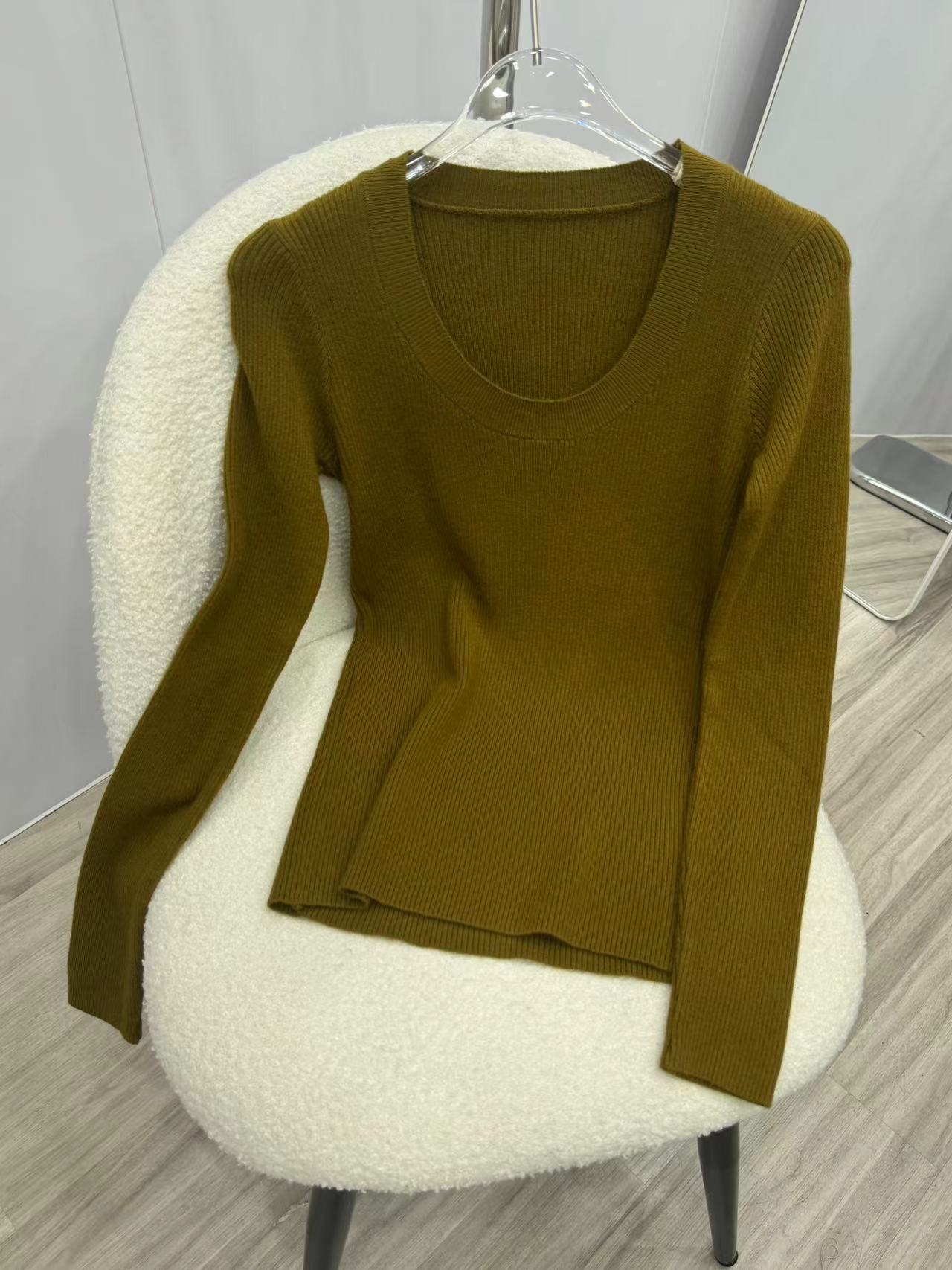 U领针织衫女韩国东大门露锁骨修身纯色安迪绒打底衫安迪绒长袖衫详情22
