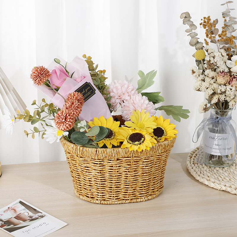 New imitation rattan woven hand-held flower baskets, souvenir flower baskets, flowerpot flower baskets, and garden flower baskets are available for wholesale from the manufacturer pic 4