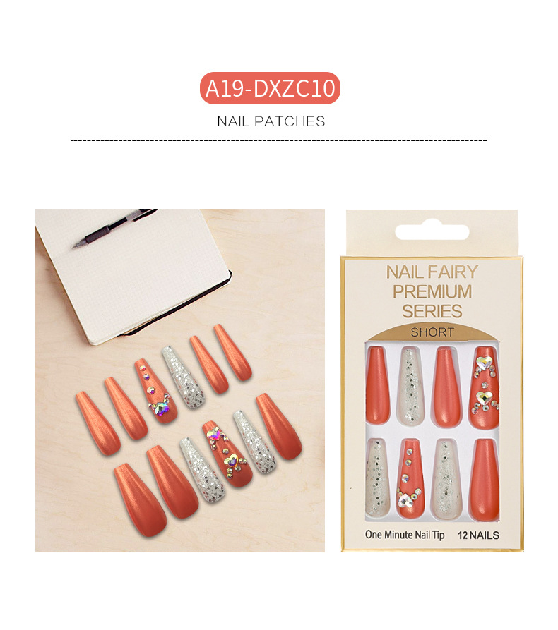 Cross-border long T-shaped false nail, glitter and sequin nail art, colorful artificial rhine-dotted ballet nail, wearable nail wholesale pic 7