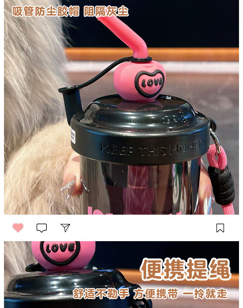 KT猫新款塑料吸管杯手动搅拌杯便携吸管杯可爱创意简约少女心水杯详情4