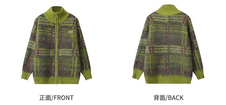 美式复古立领条纹毛衣外套男女外穿内搭马海毛开衫宽松慵懒针织衫详情7