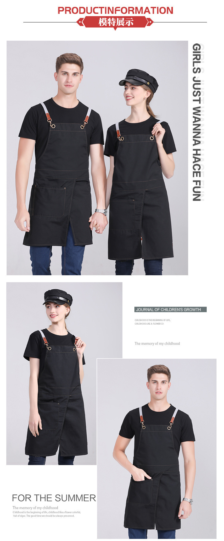 【持嘉】外贸批发帆布围裙美容绘画牛仔挂脖围裙咖啡店西餐厅美甲详情5