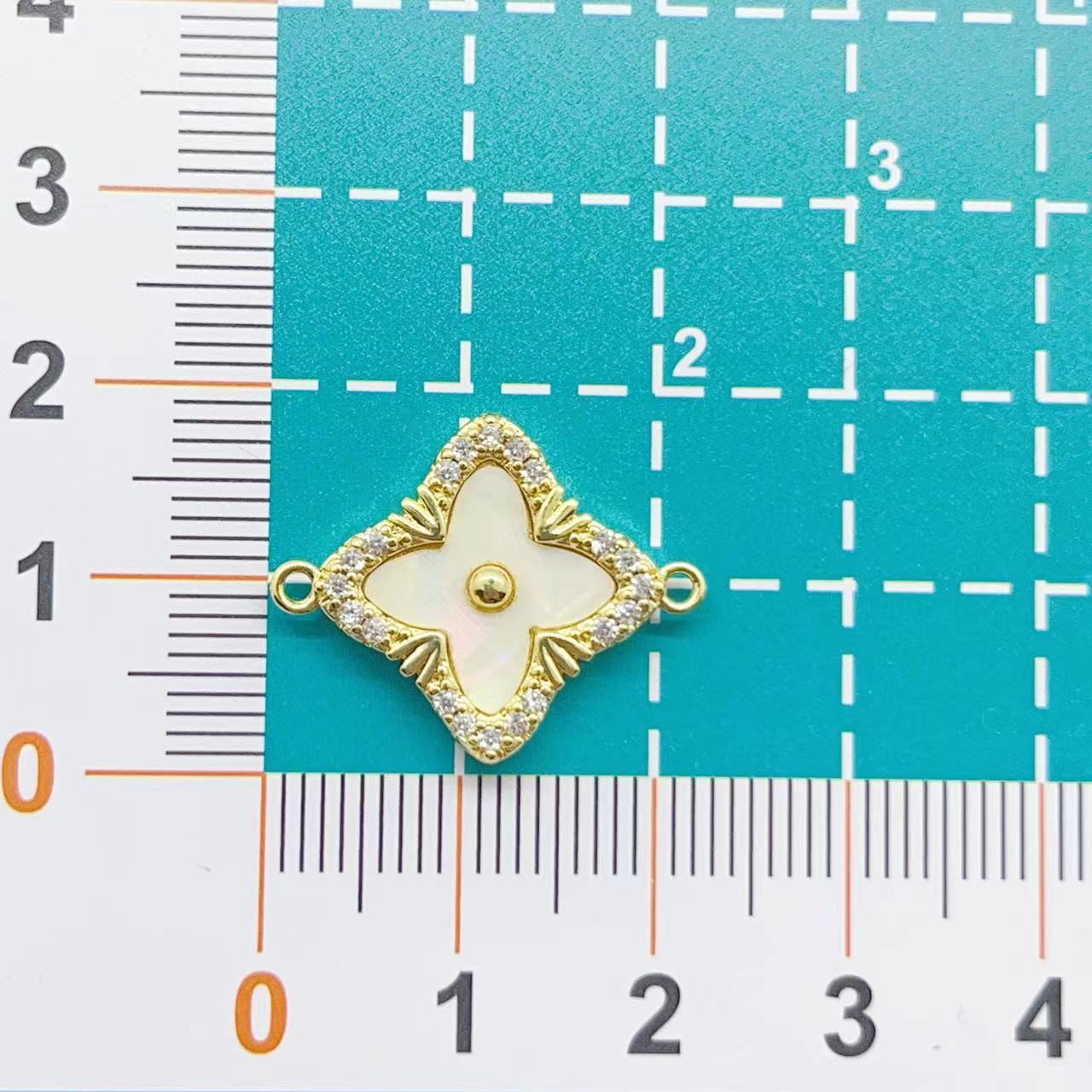 14K gold-plated color-preserving double-ring double-sided zircon micro-inlaid four-leaf clover link accessory diy handcrafted jewelry accessory pic 5