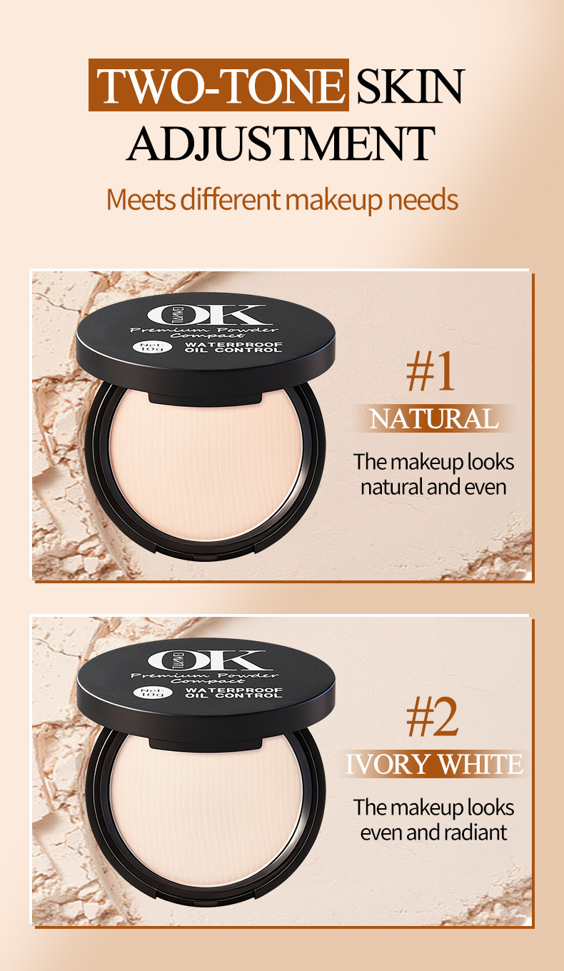 Tianwei Cross-border OK English Version Matte, Fine, smooth, clear, natural, long-lasting, setting and concealer powder compact pic 9