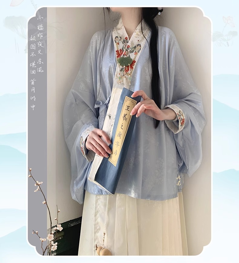 国潮明制原创新款汉服女中国风对交穿交领短衫马面裙春季款两件套详情2