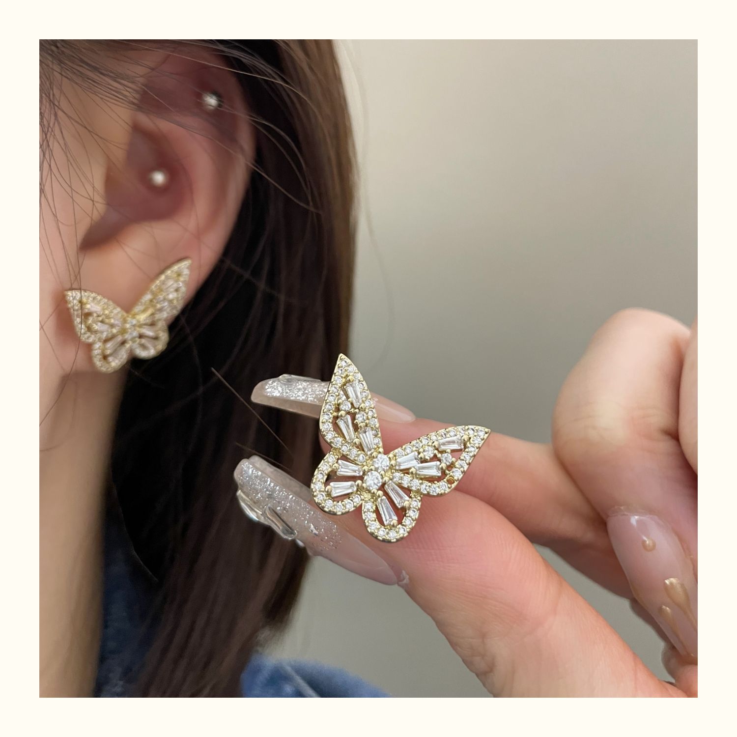 The 2025 new trendy zircon micro-set diamond exquisite small butterfly silver needle earrings exude an ethereal charm and are elegant golden earrings pic 7