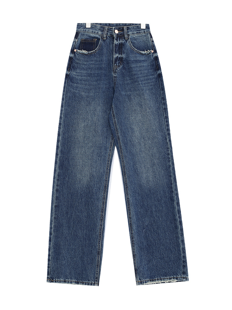 Customized high-waisted straight-leg jeans for women with pockets that make them look petite. Narrow wide-leg floor-length pants for 2024 new style pic 2