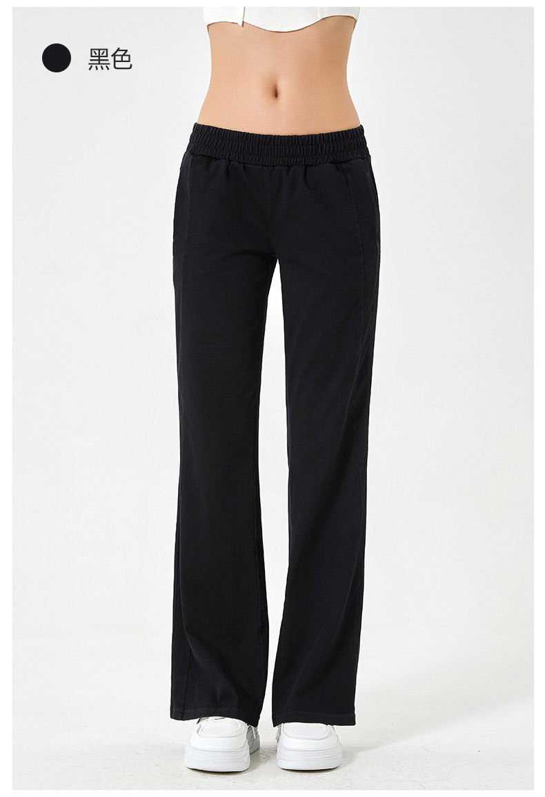 春夏新款高腰宽松百搭牛仔裤女高弹显瘦双口袋松紧运动健身休闲裤详情34