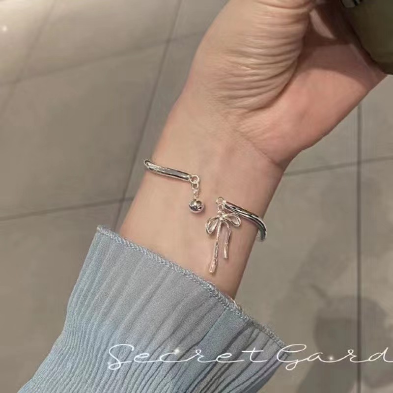 Bow bell bracelet, a niche and sweet princess on the run, a versatile Mobius 999 silver bracelet for best friends pic 6