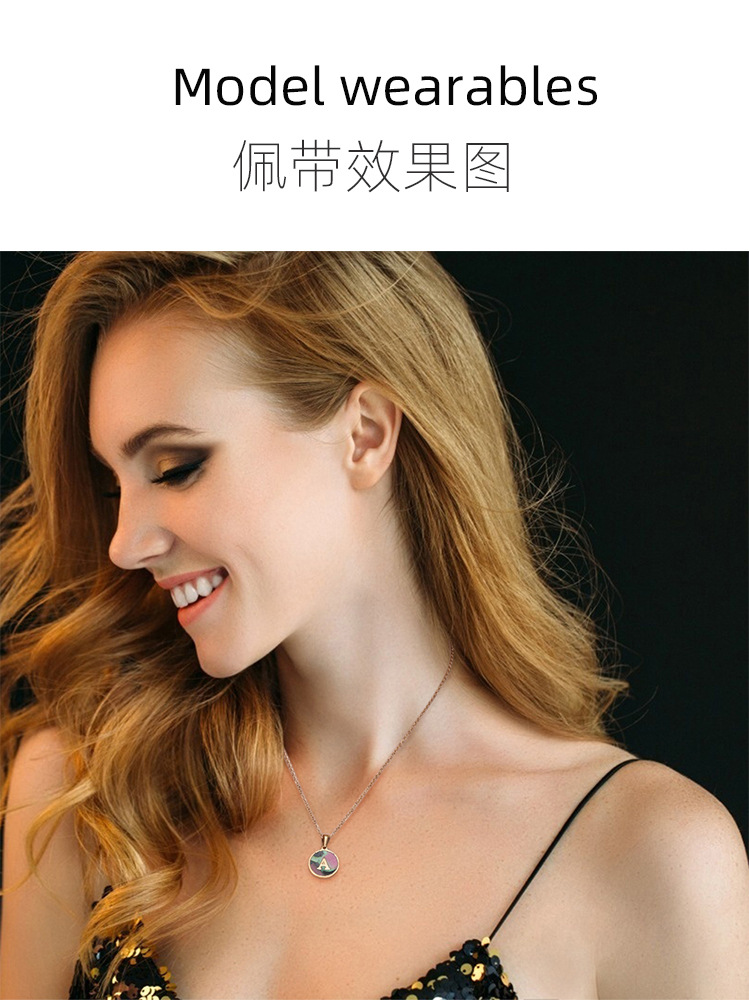 18K titanium steel shell letter necklace for women, European and American fashion round stainless steel first letter pendant for women pic 13