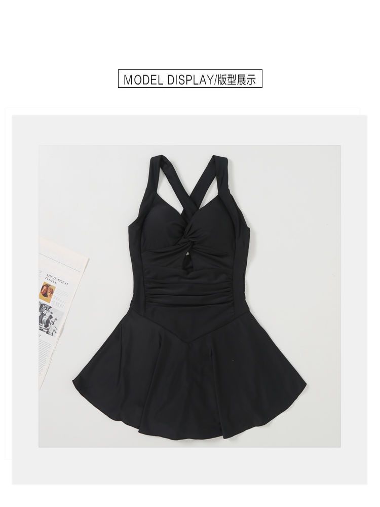 温泉泳衣女时尚爆款纯色显瘦遮肉连体裙式保守收腰性感游泳衣批发-028407详情20