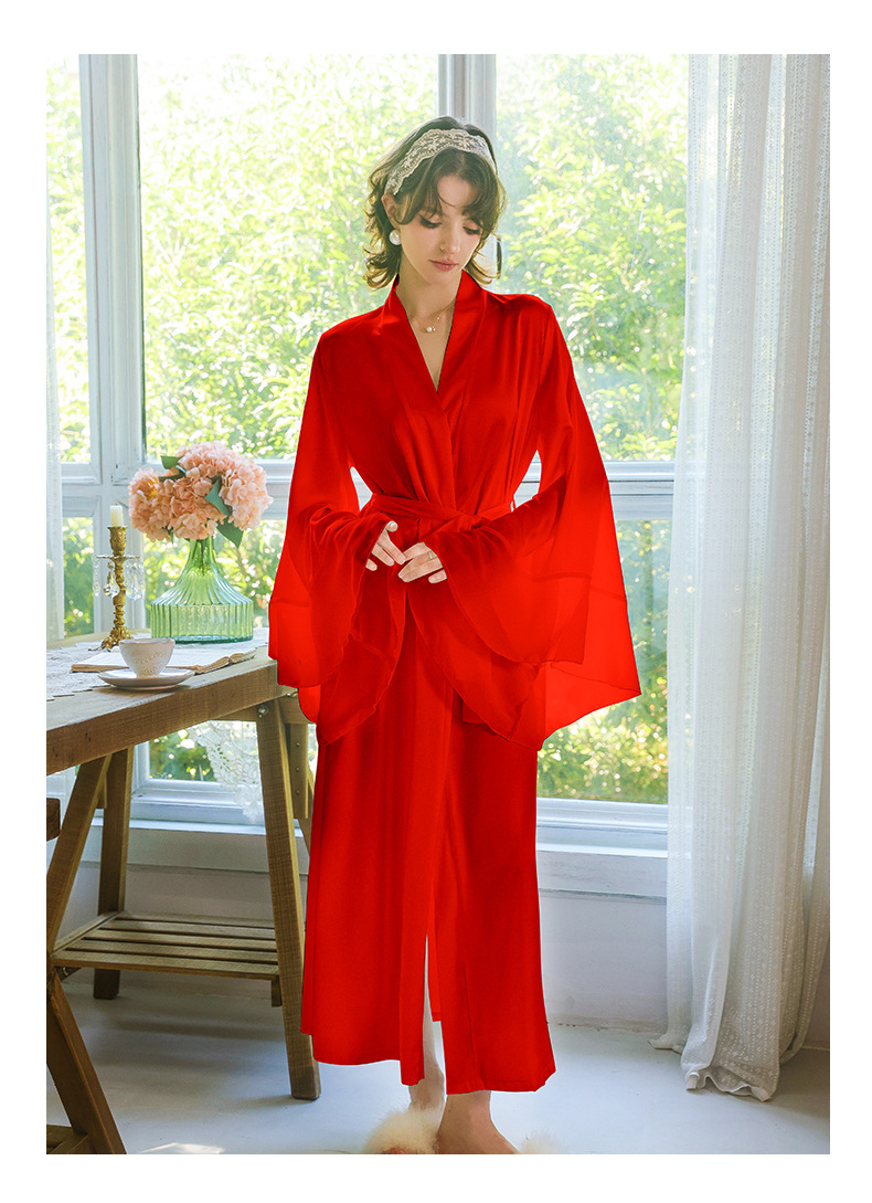 Feiyun sexy satin flared sleeve long bridal gown, with multiple color options for home wear with LACES inside, 801 pic 10