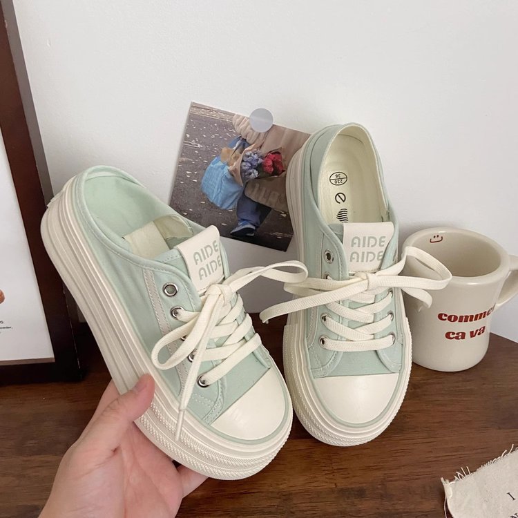 高颜两穿半拖帆布鞋女薄款夏季新款chic小众一脚蹬韩版厚底小白鞋详情11