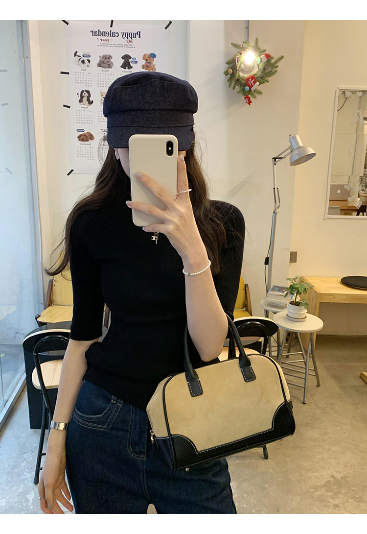 This Korean high-end, super good-looking off-the-shoulder, mid-sleeved knitted sweater is a new slimming top for women in Spring/Summer 2025 pic 21