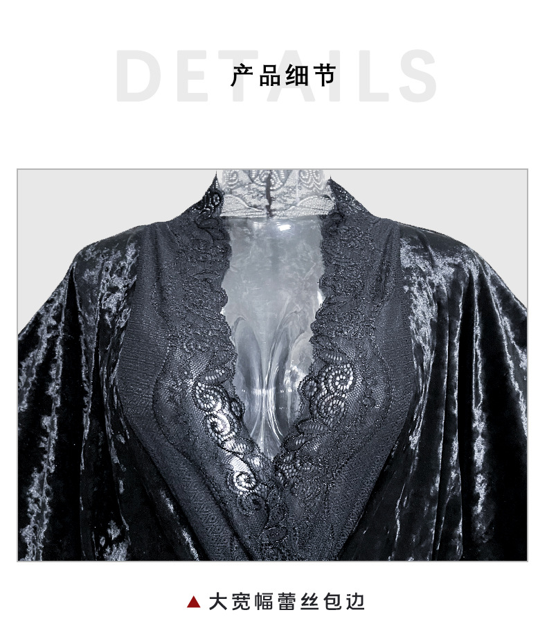 Factory direct sales of velvet and lace patchwork home wear series, sexy V-neck slit nightgowns, halter nightgowns in multiple styles pic 7