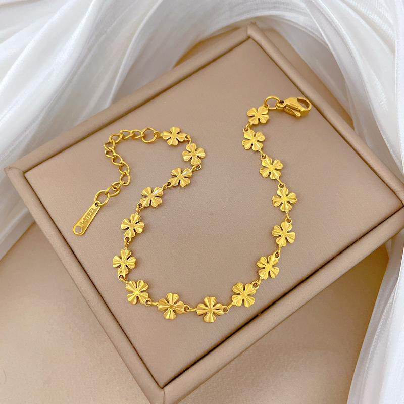 【通体钛钢】东大门个性极简风幸运草个性链条手链女网红复古闺蜜详情4