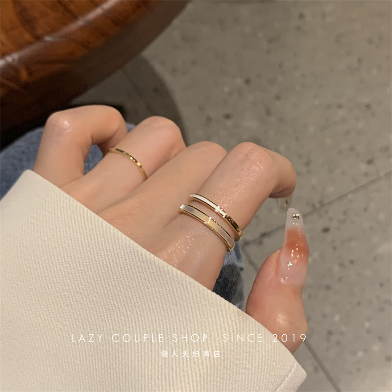 A light luxury mother-of-pearl double-layer plain ring ring that accentuates a slender hand and exudes a sense of sophistication. It features a unique and trendy open ring design on Instagram for women pic 8