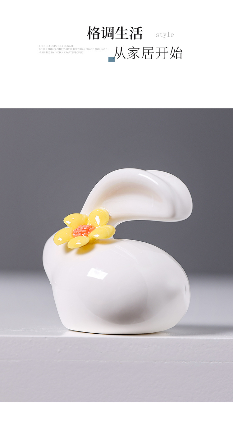 2026, a creative tea table and desk with cute mini porcelain flower decorations featuring hand-molded rabbit patterns made of jadeite white porcelain pic 8