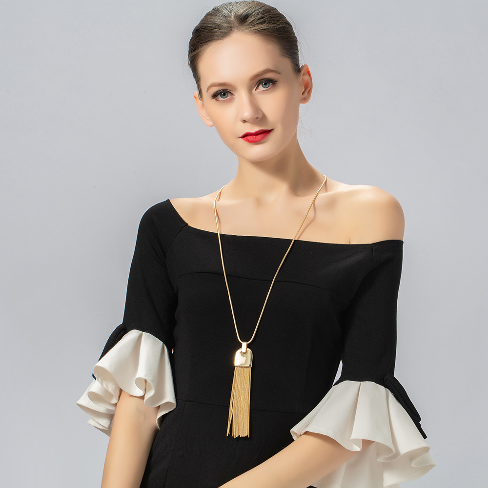 亚马逊爆款跨境项链欧美流苏时尚简约高级ins女式长款项链毛衣链详情4