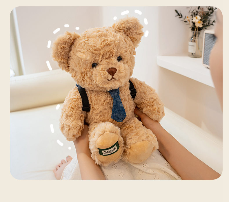 泰迪熊可爱经典领带牛仔背包三色熊萌趣生日礼物毛绒陪伴玩偶批发详情11