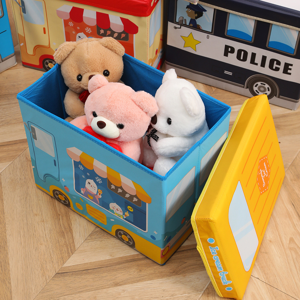 Wholesale of seated cartoon car storage boxes, multi-functional large-capacity storage boxes, folding storage stools pic 11