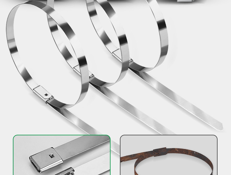 304不锈钢扎带4.6*300自锁式金属船用束线带户外耐高温绑电缆钢带详情9