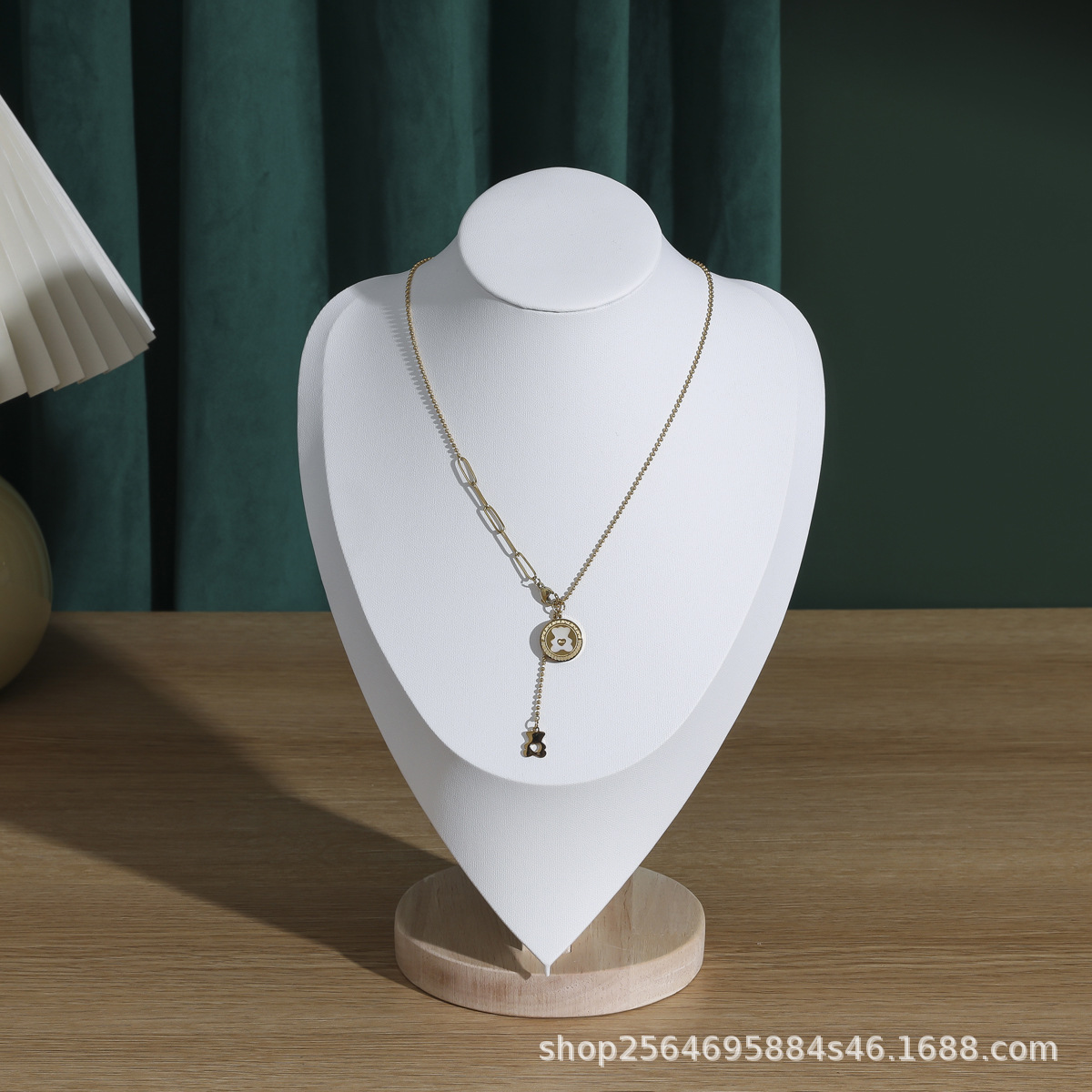 Wooden velvet necklace display stand, neck mold pendant stand, jewelry stand, human neck jewelry window storage, model stand pic 4