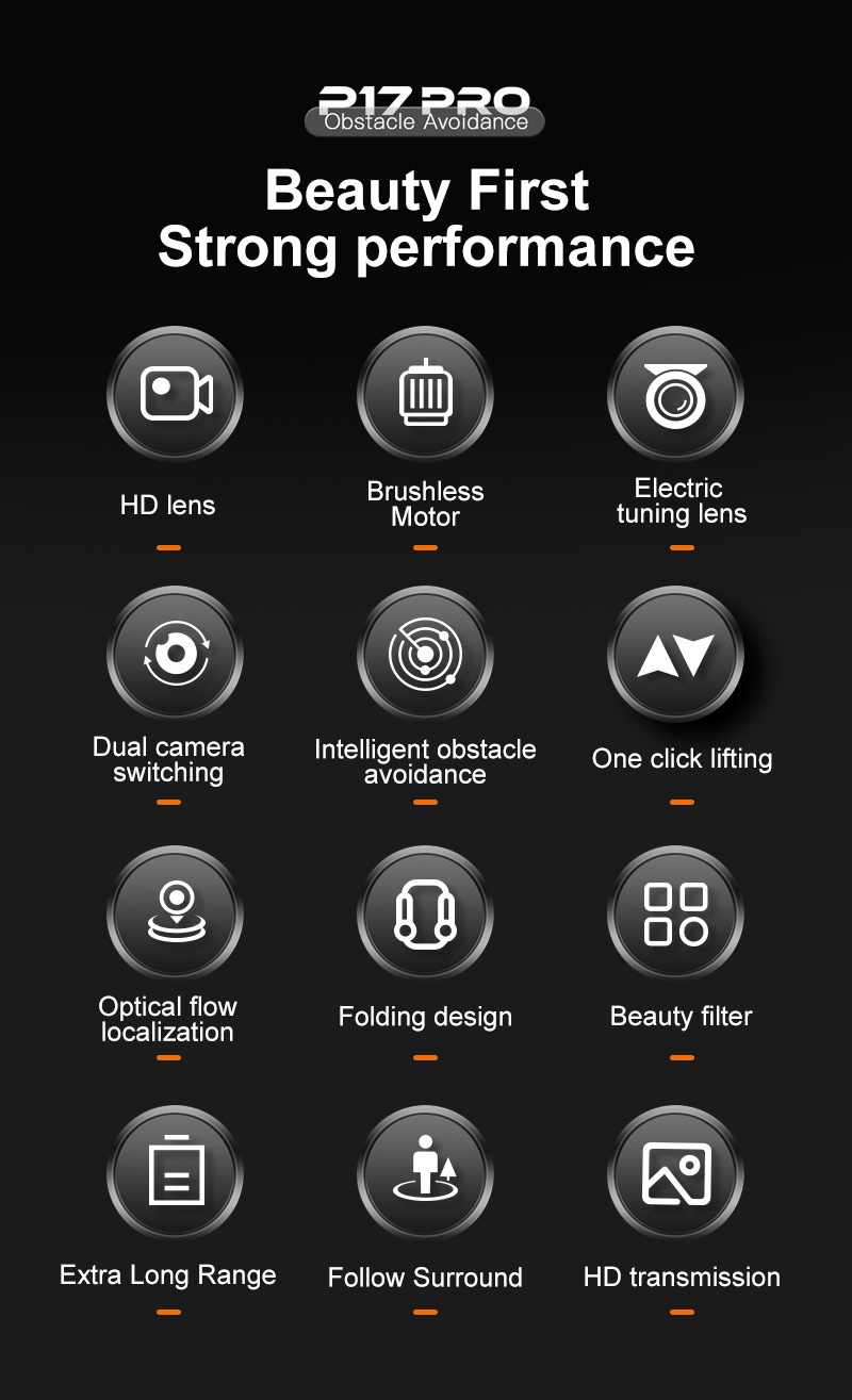 The cross-border new product P17 carbon fiber drone features a brushless motor, GPS positioning, intelligent obstacle avoidance, and high-definition aerial photography with dual lenses pic 19