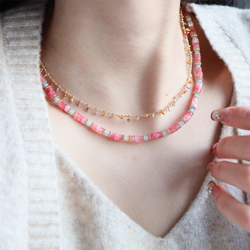 Original simple and fashionable freshwater pearl natural stone beaded necklace, light luxury, niche and high-end feel, layered collarbone chain for women pic 7
