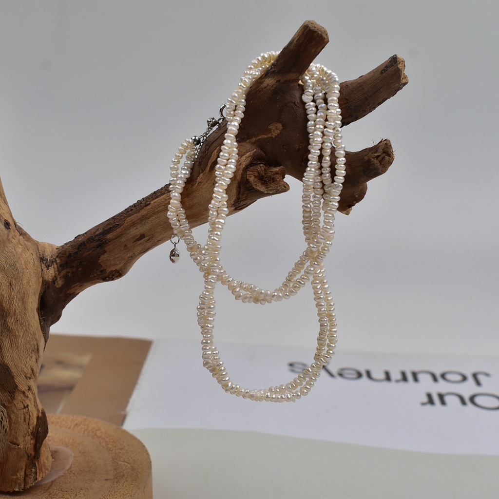 三层双层扭扭链2-3mm小扁珠925珍珠项链天然淡水珍珠项链颈链简约详情7