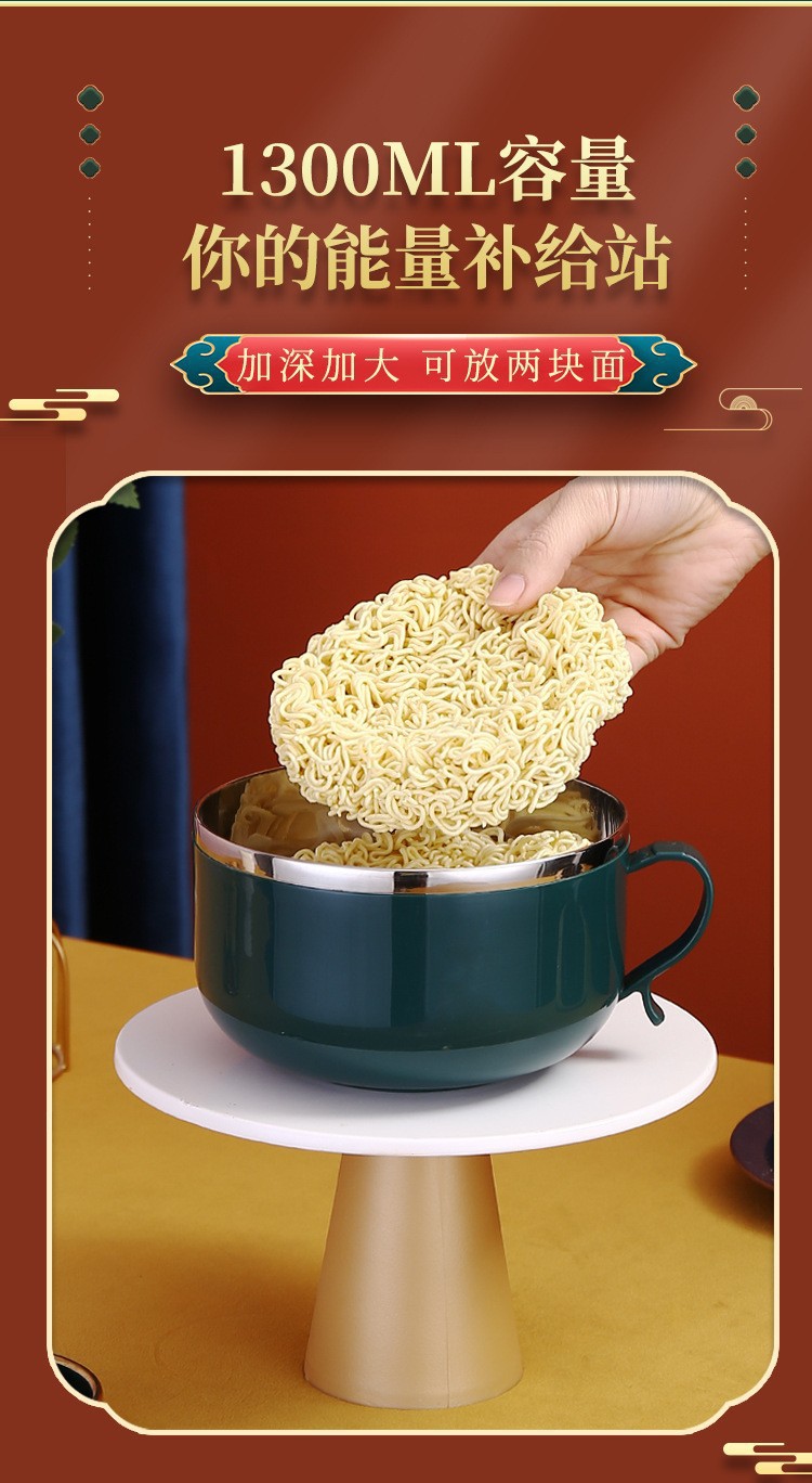 304不锈钢泡面碗学生饭碗带盖创意滤水方便面碗宿舍饭盒礼品logo详情6