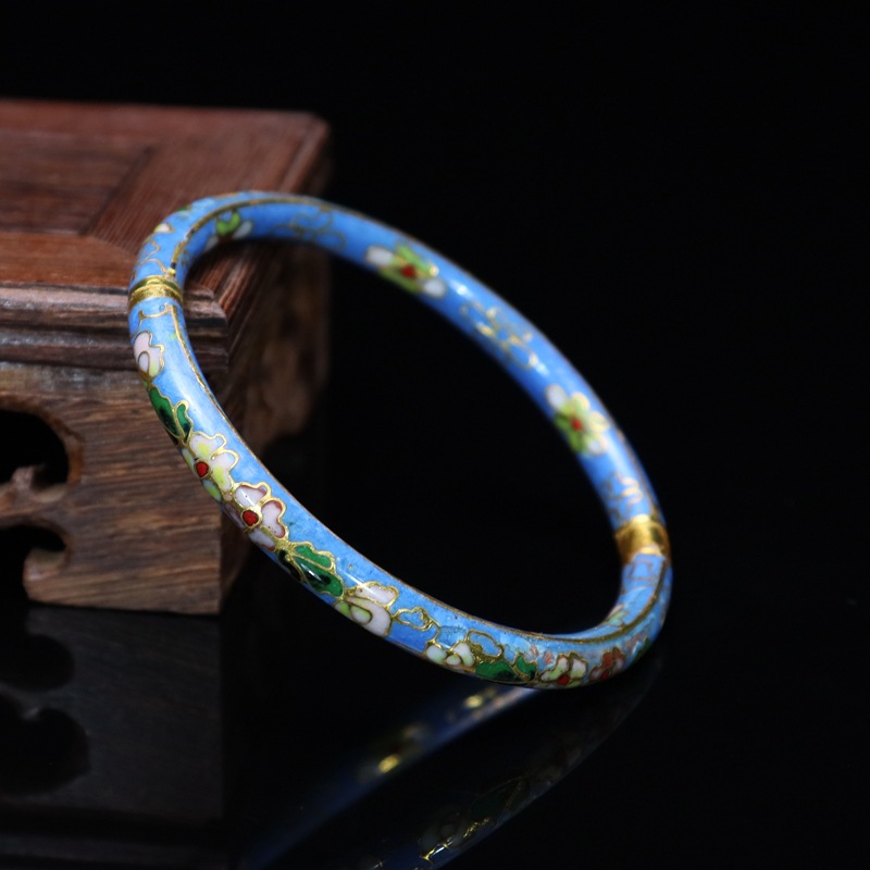 Beijing Cloisonne vintage collectibles, classical ethnic style copper body cloisonne enamel jewelry open bracelet pic 12