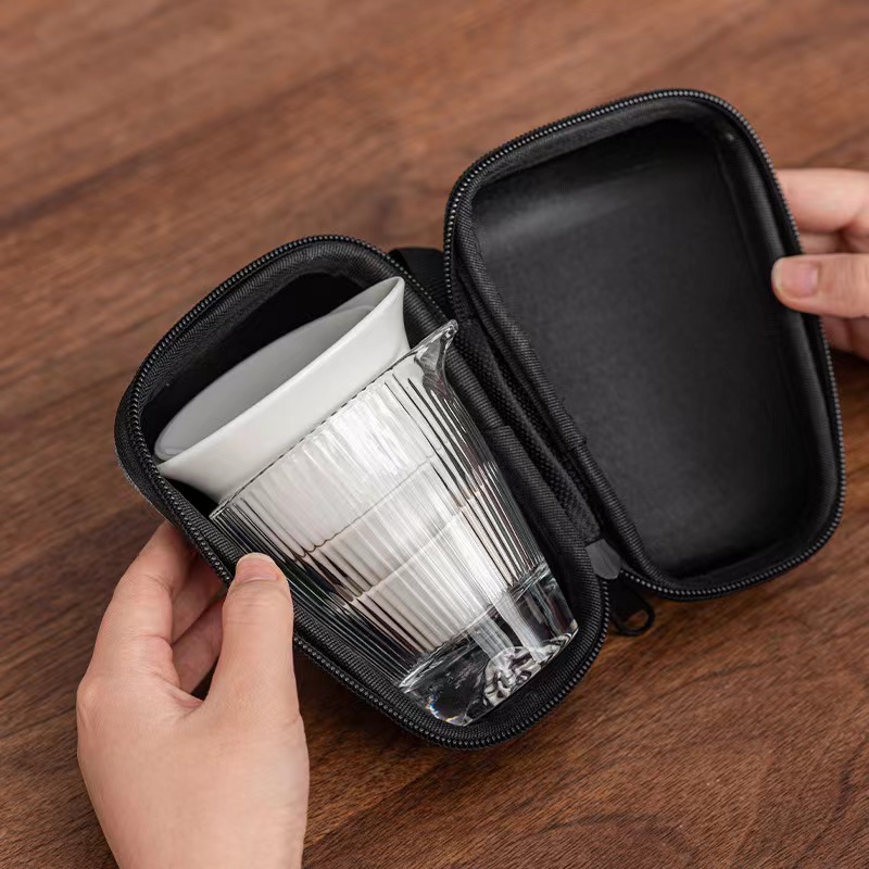 High-end jadeite porcelain outdoor travel tea set, ceramic quick guest cup, one pot, two or three cups portable gift pic 12