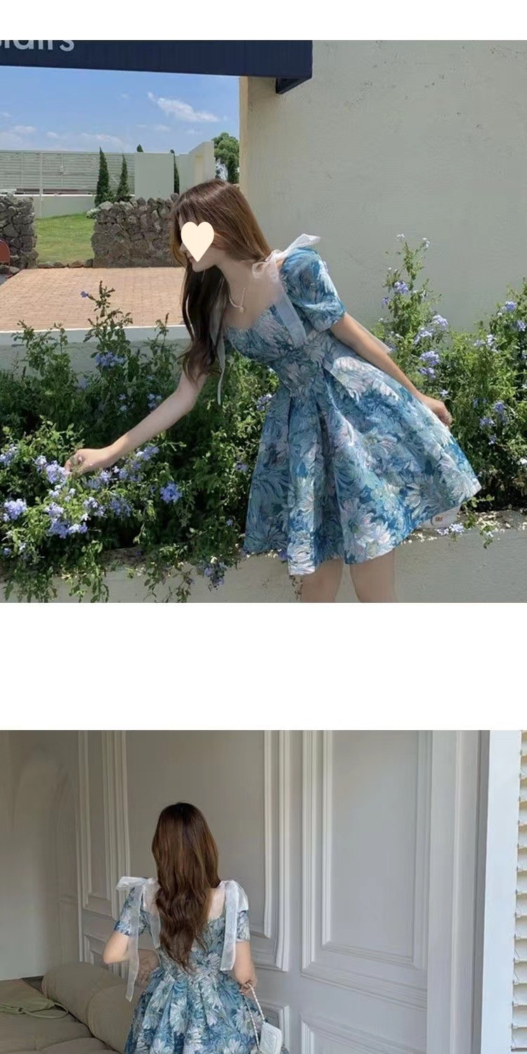 碎花连衣裙女夏法式气质收腰短裙小众蓬蓬裙设计感甜美泡泡袖裙子详情4