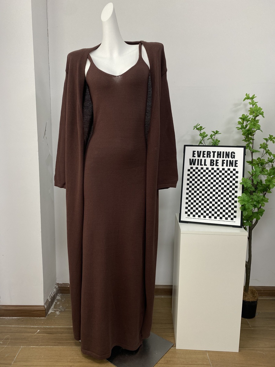2025 Cross-border Bestseller Pure Cotton Knitted Set: Sexy Deep V halter long Dress + Lazy cardigan: Soft and skin-friendly pic 20