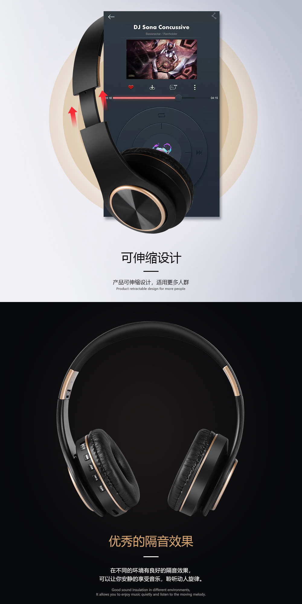 Ultra-long battery life, ANC noise-cancelling, portable, foldable, soft, large ear cup over-ear Bluetooth headphones, wireless gaming headphones pic 4