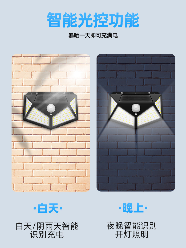 SH-100 LED solar outdoor sensor lamp, four-sided charging street lamp, wall lamp, solar lamp, solar energy saving pic 4