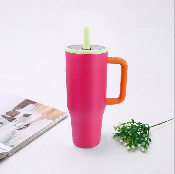 亚马逊热销不锈钢保温杯纯色简约高颜值吸管杯户外带手柄冰霸杯详情8