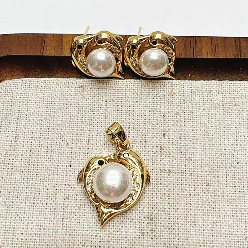 Copper gold-plated pearl pendant earrings, simple heart-shaped design, high-end DIY jewelry accessories, handicrafts, gifts, conch, shell, coral style pic 5