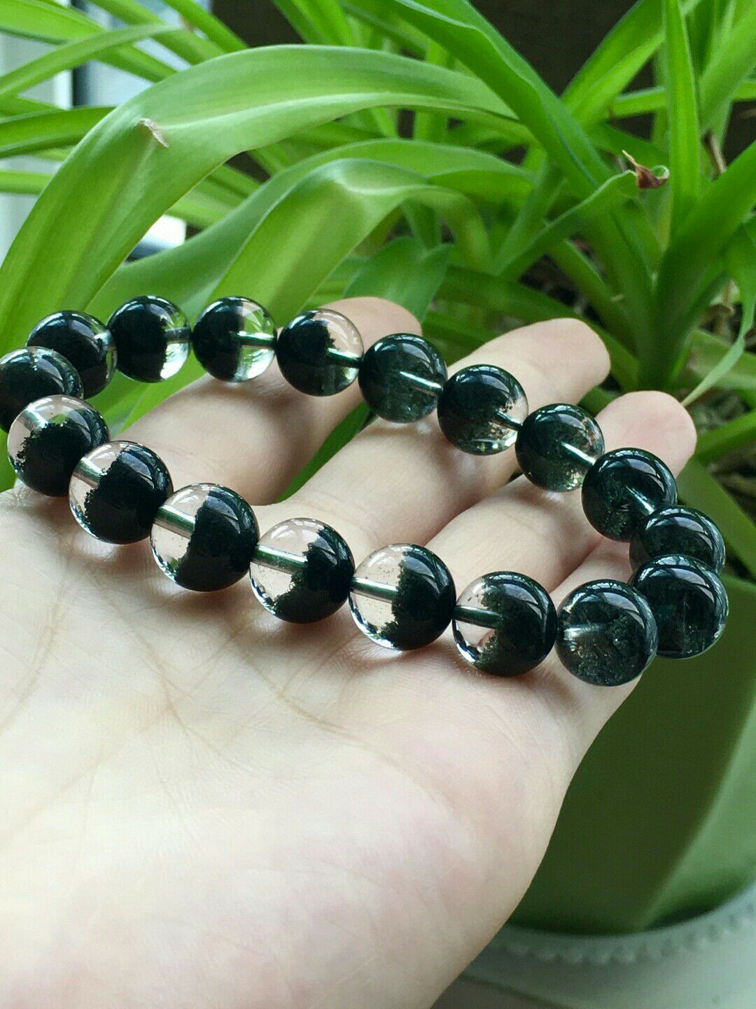 天然巴西绿幽灵手链半盆男女款单圈圆珠手串详情5