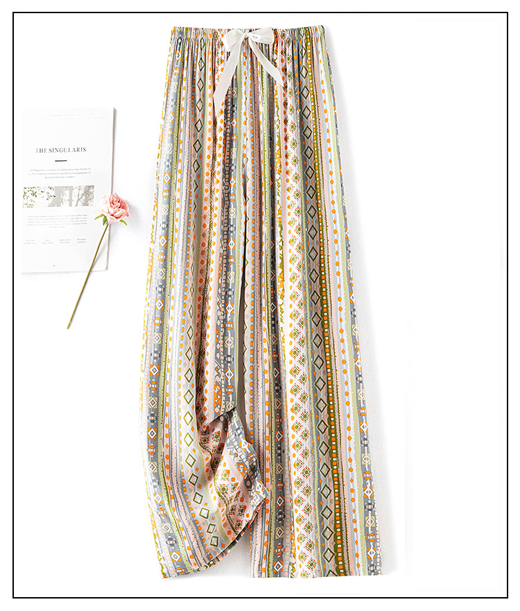 Cotton silk pajama pants for women in summer, thin artificial cotton wide-leg pants, can be worn outside in spring and autumn, loose home air conditioning nine-inch long pants pic 2