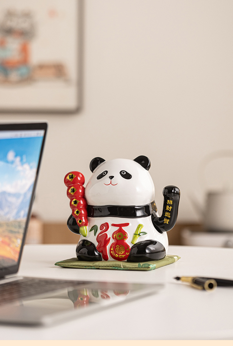 招财熊猫摆件前台自动摇手店铺收银装饰发财礼物工艺品店面开业生意兴隆详情7