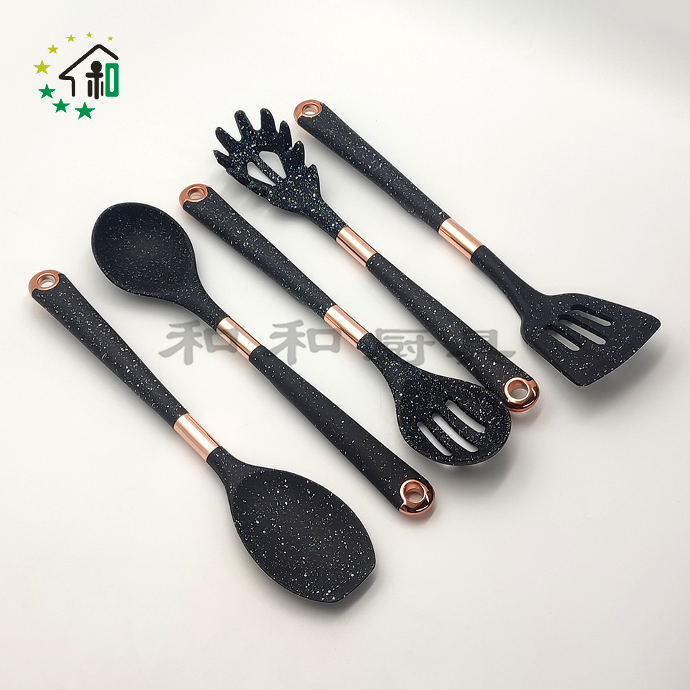 供应跨境硅胶厨具套装 不粘锅厨房用具烹饪勺铲 10件金色烘焙工具详情10