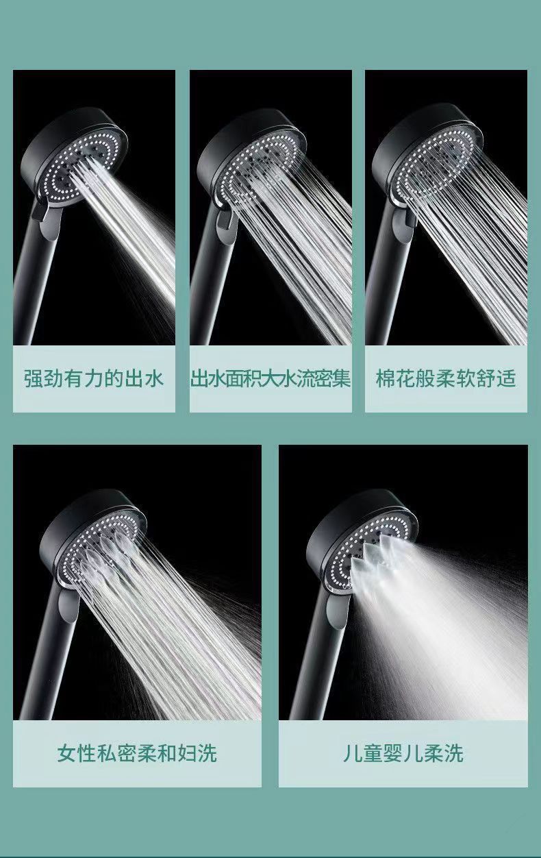 Black Knight five-speed pressurized showerhead, bathroom shower head, handheld, portable, multi-functional, energy-saving pic 11