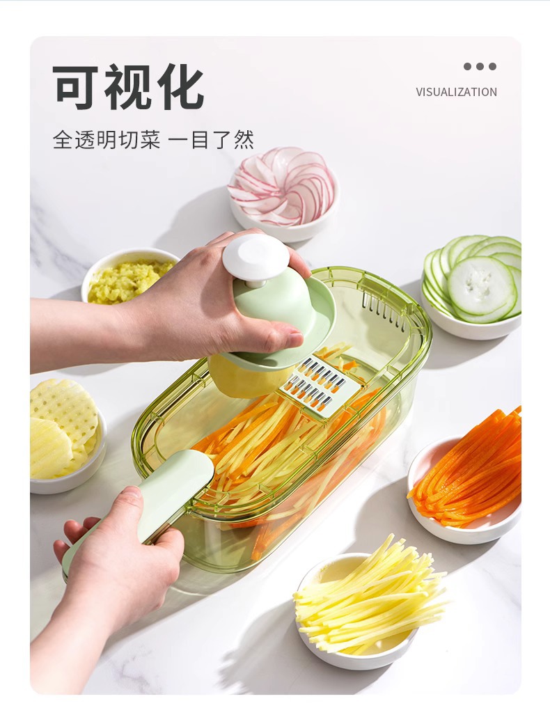 A multi-functional household kitchen tool for slicing potatoes, radishes and cucumbers, such as a vegetable cutter, grater, grater and slicer pic 14